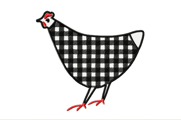 Farmer's Black and White Chicken Embroidery